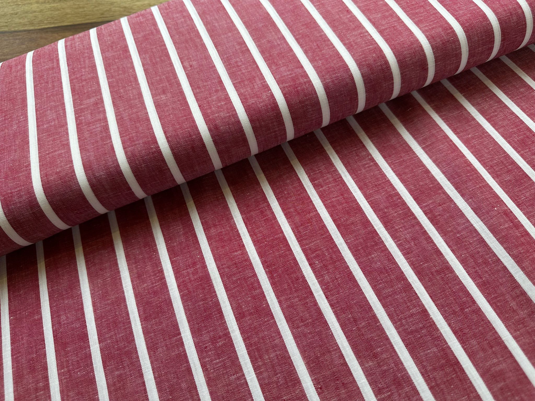 Buy 002-red-white-5-mm Half linen stripes * From 50 cm