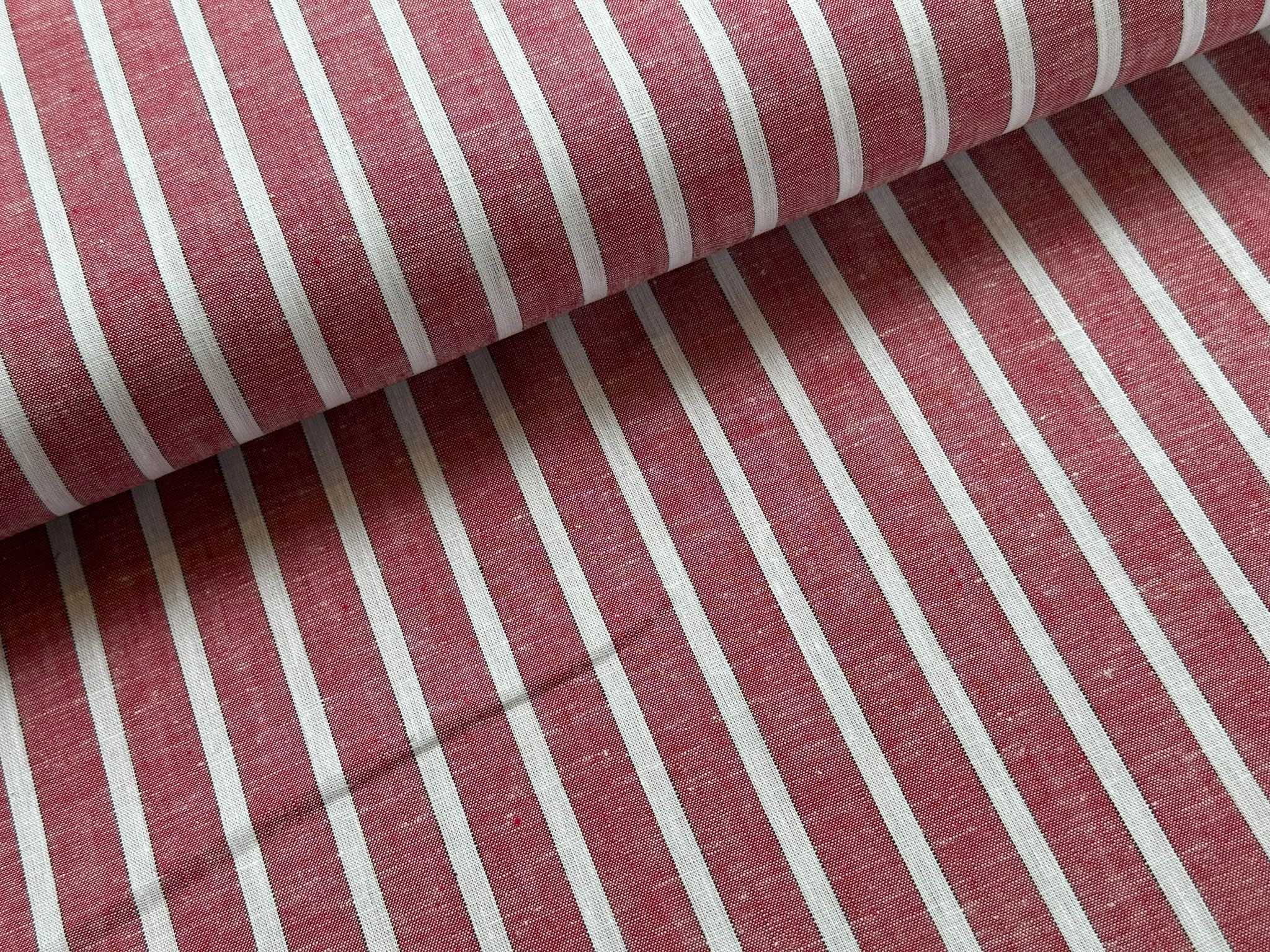 Buy 003-red-white-6-mm Half linen stripes * From 50 cm