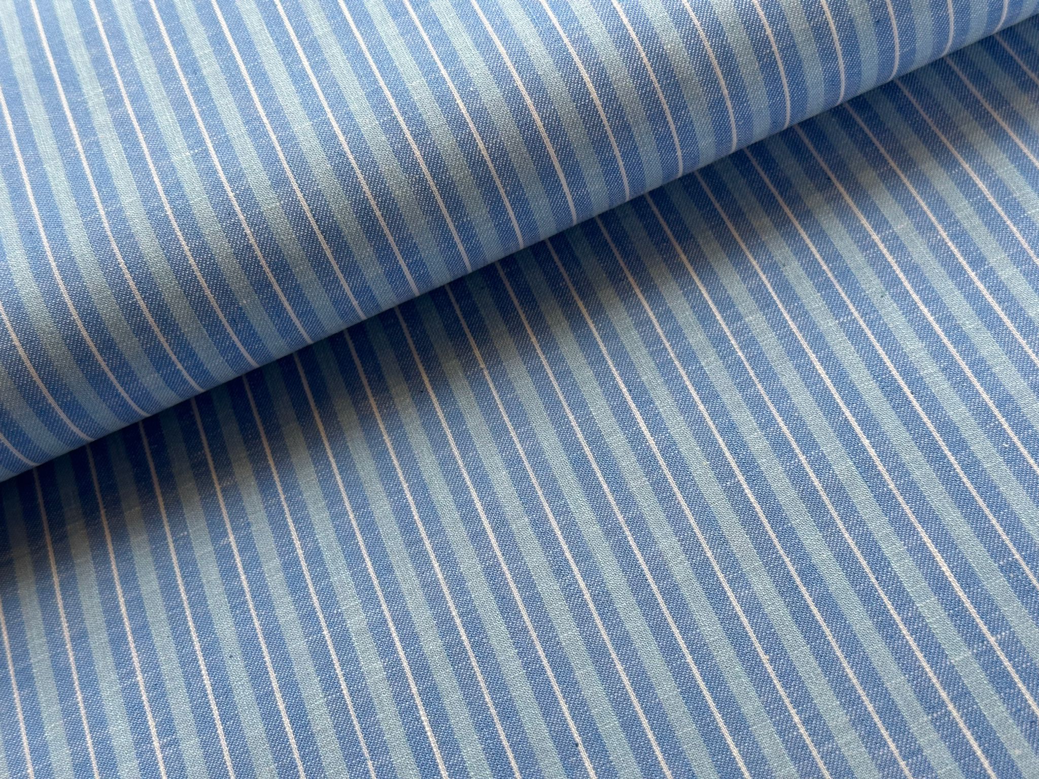 Buy 004-h-blue-mint-white Half linen stripes * From 50 cm