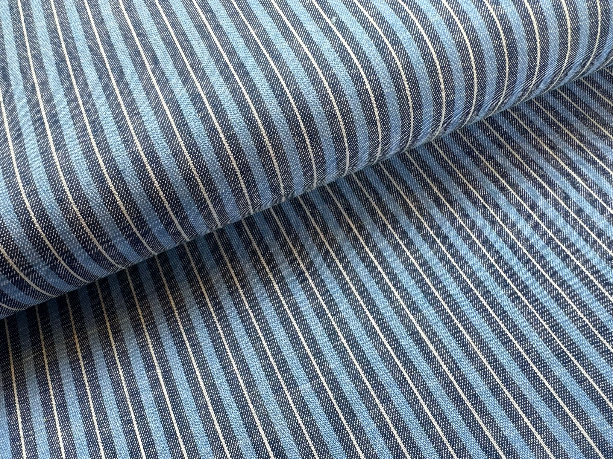 Buy 005-marine-h-blue-white Half linen stripes * From 50 cm