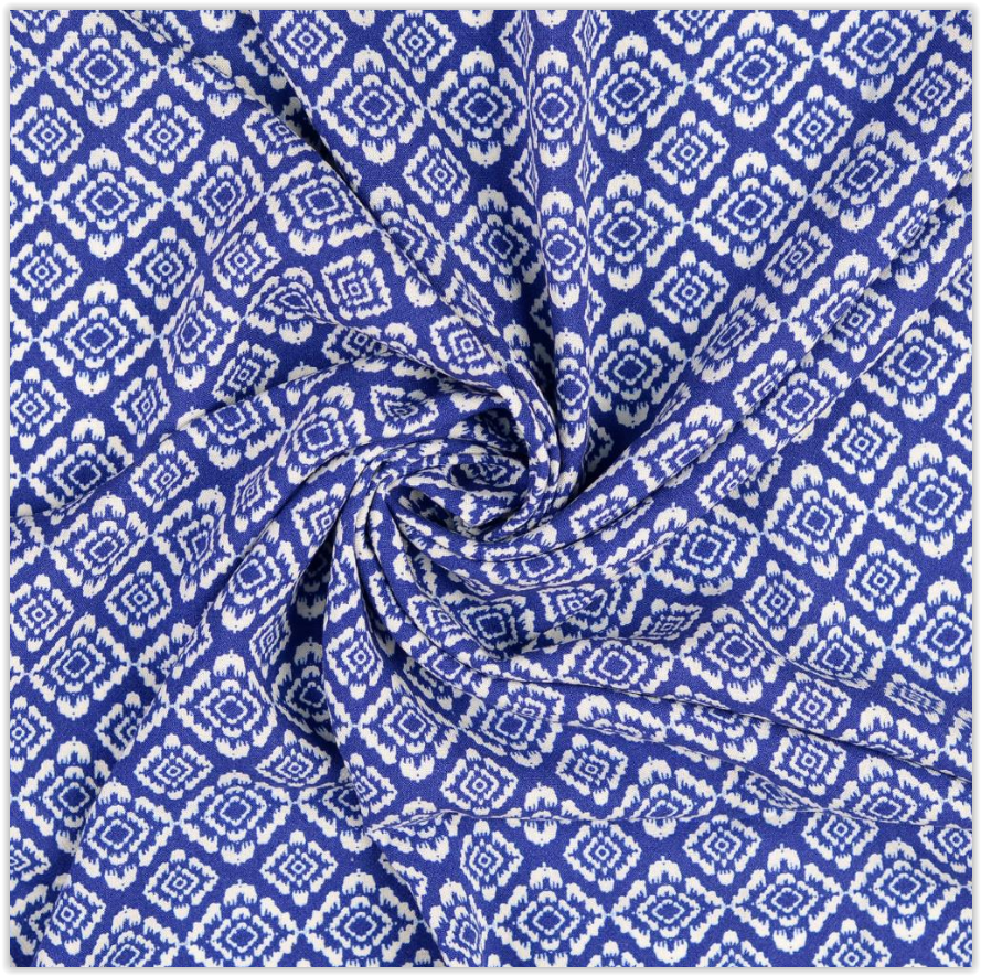 Viskose-Leinen Ethno blau *Ab 50cm