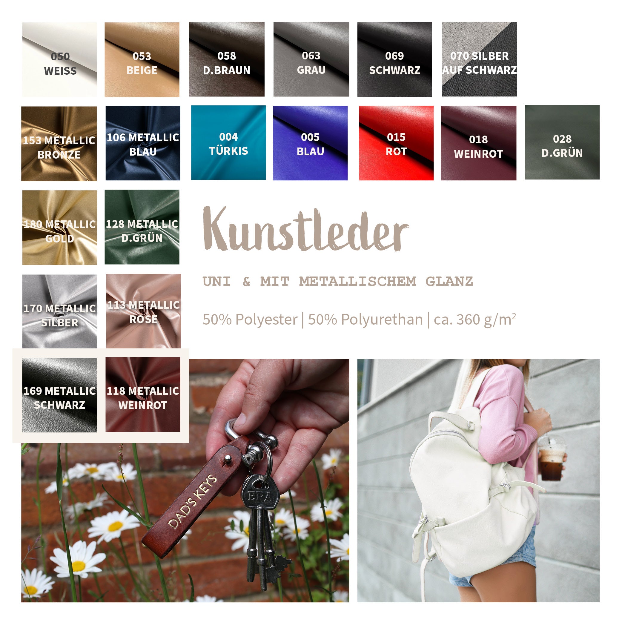 Kunstleder uni & metallisch *Ab 50cm