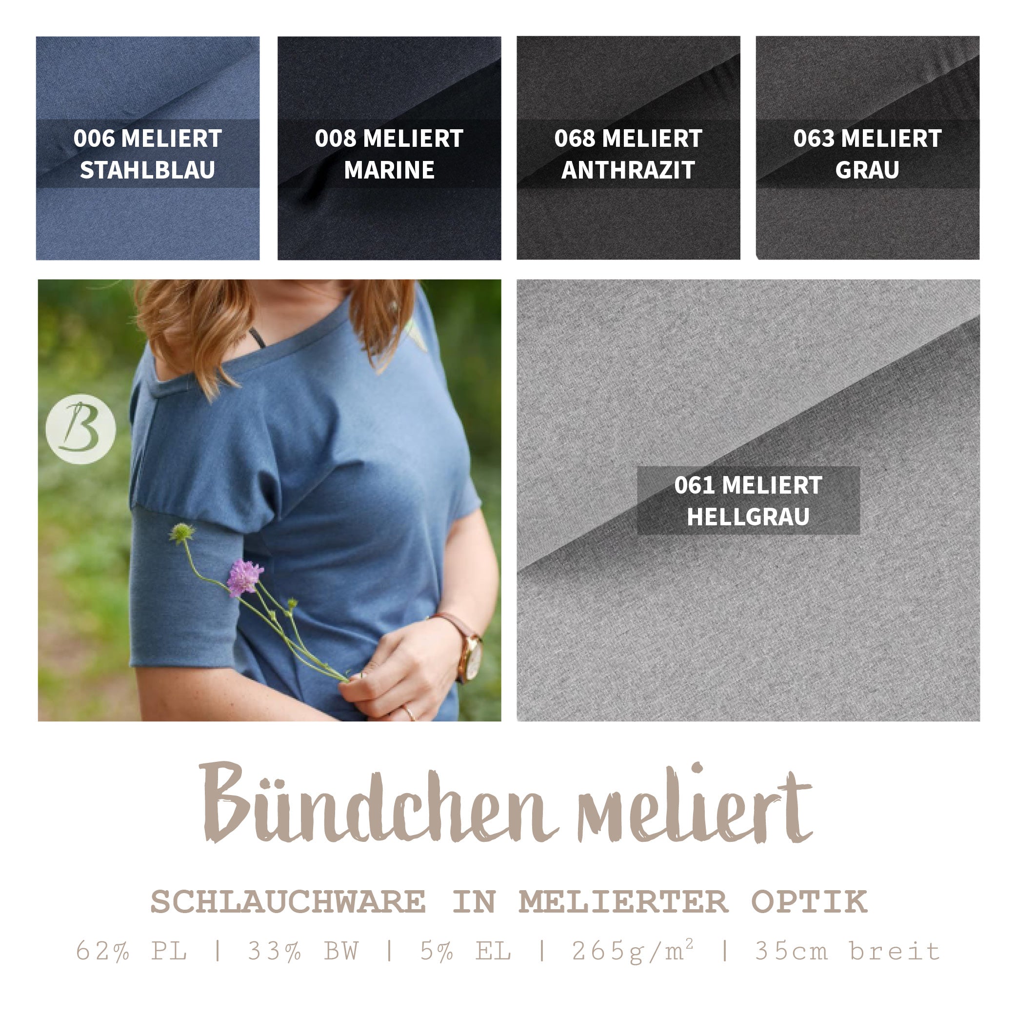 Bündchen im Schlauch meliert *Ab 25 cm