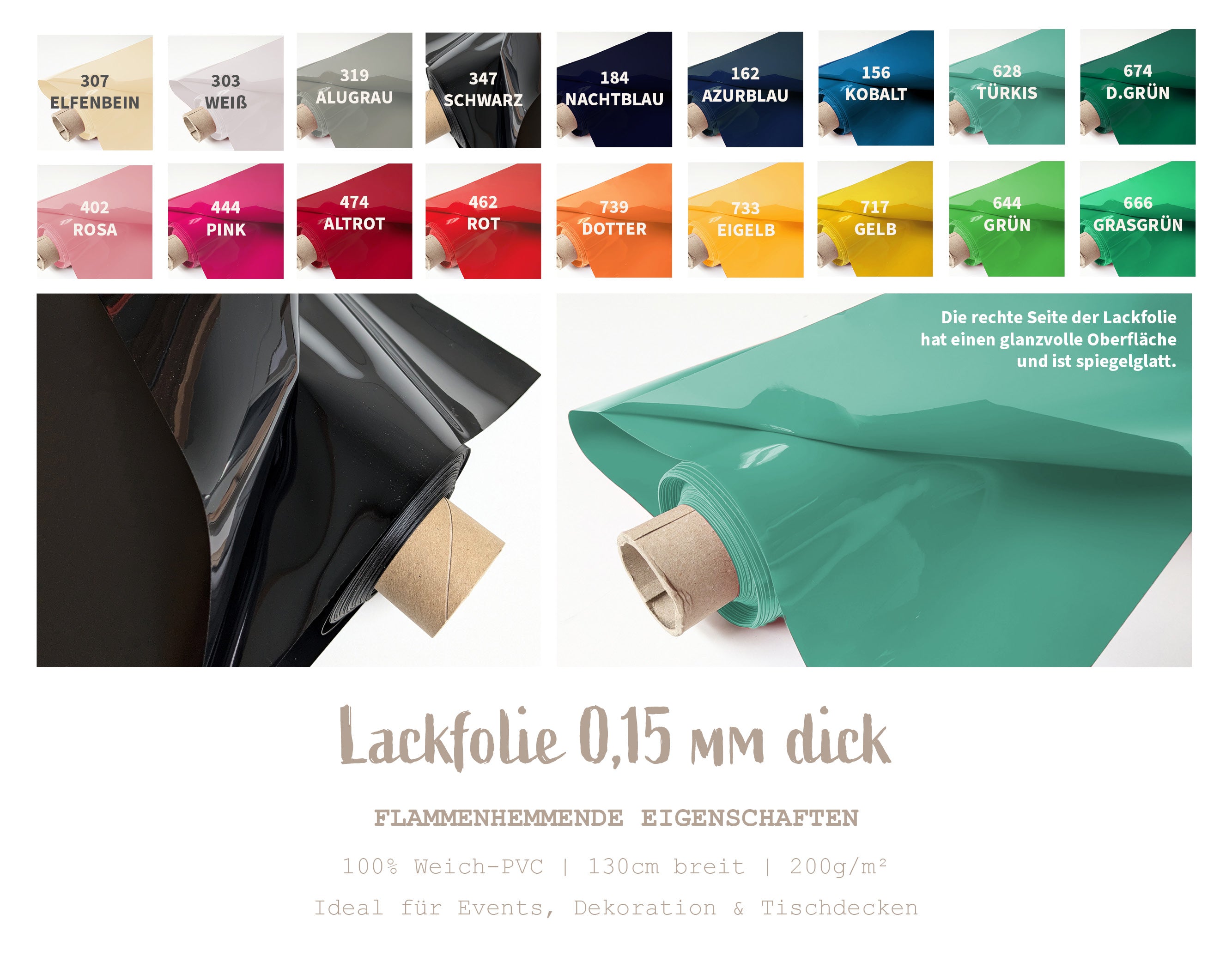 Lackfolie Meterware - Doppelt gelegt = 2 x (15m x 130cm) auf 30 Meter Rolle