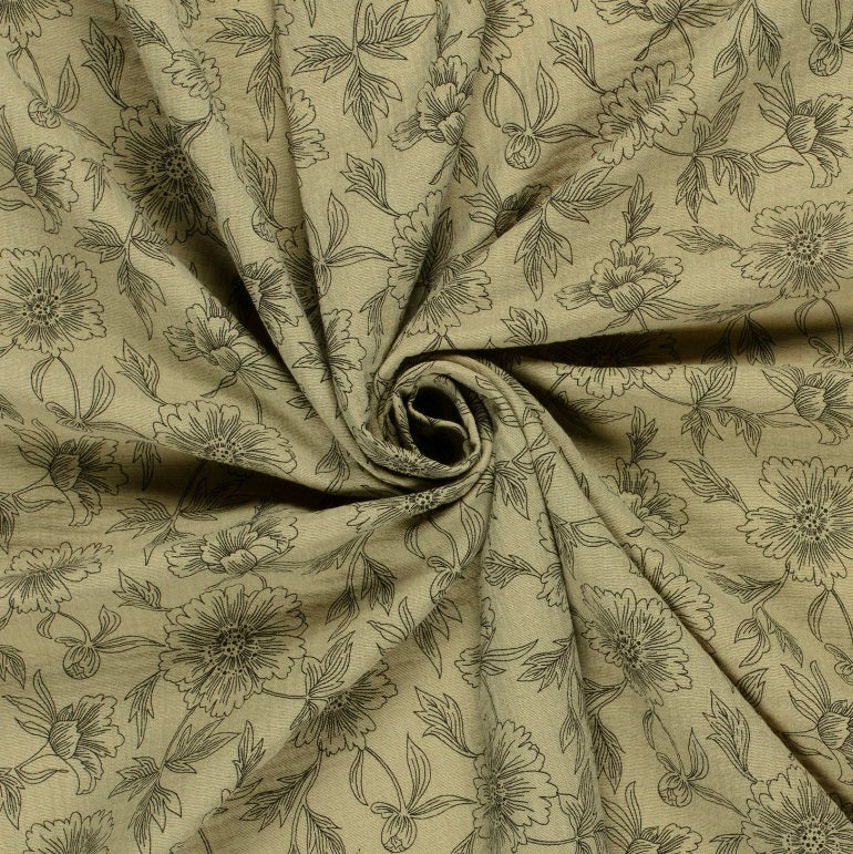 Musselin bedruckt Blumen khaki *Ab 25cm - 0