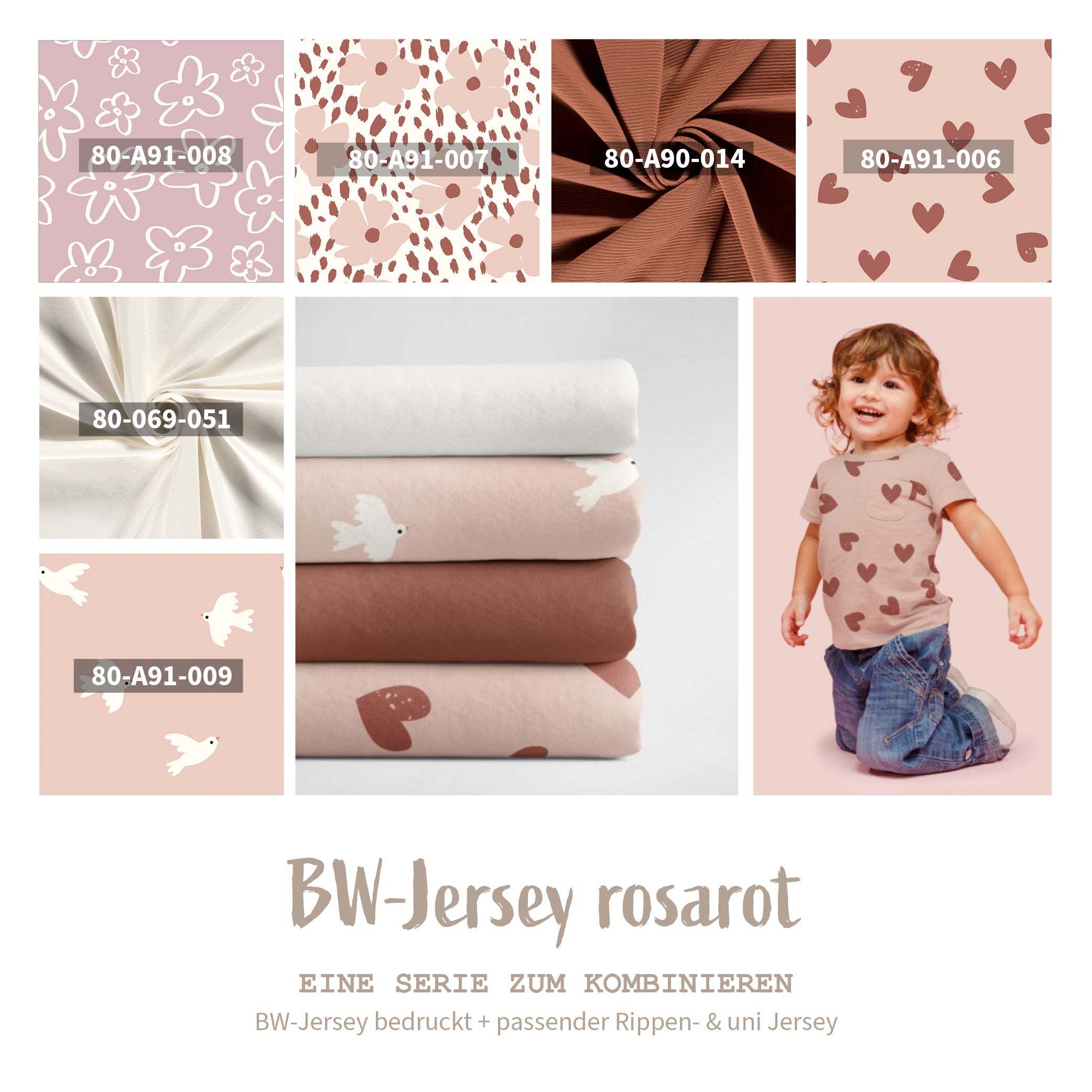 Baumwolljersey Herzen rosa *Ab 50cm